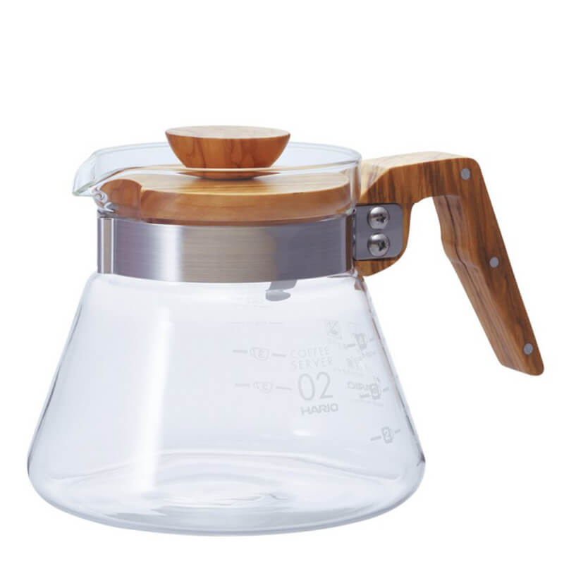 Hario kaffeserveringskande i glas med oliventræ