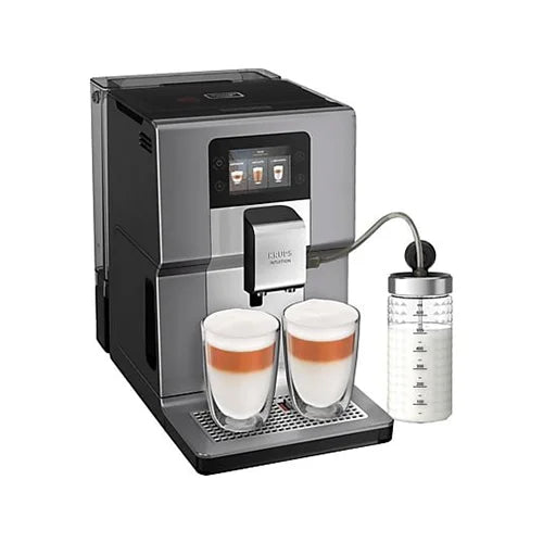 KRUPS EA 875 E Intuition Preference+ — Fuldautomatisk espressomaskine · Quattro Force · Farve-touchskærm · Sølv