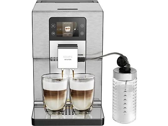 KRUPS EA877D Intuition Experience+ — Fuldautomatisk espressomaskine · Iced Coffee · Farve-touchskærm · Sort/Sølv
