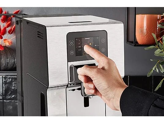 KRUPS EA877D Intuition Experience+ — Fuldautomatisk espressomaskine · Iced Coffee · Farve-touchskærm · Sort/Sølv