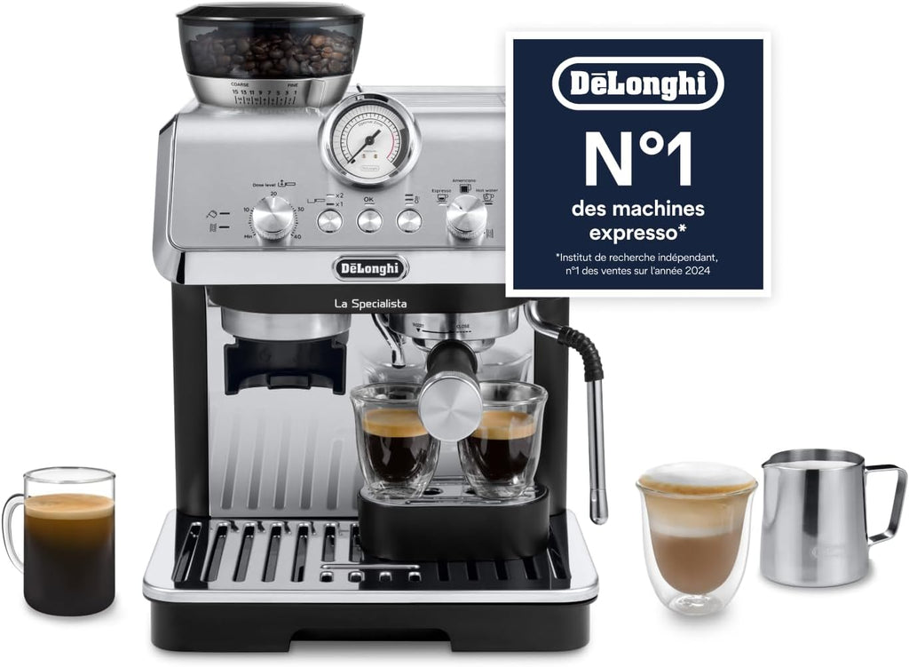 De'Longhi La Specialista Arte EC9155.MB, manuel espressomaskine, integreret kværn med 8 formalingsgrader, aktiv temperaturkontrol, MyLatte Art-dampdyse, metal/sort