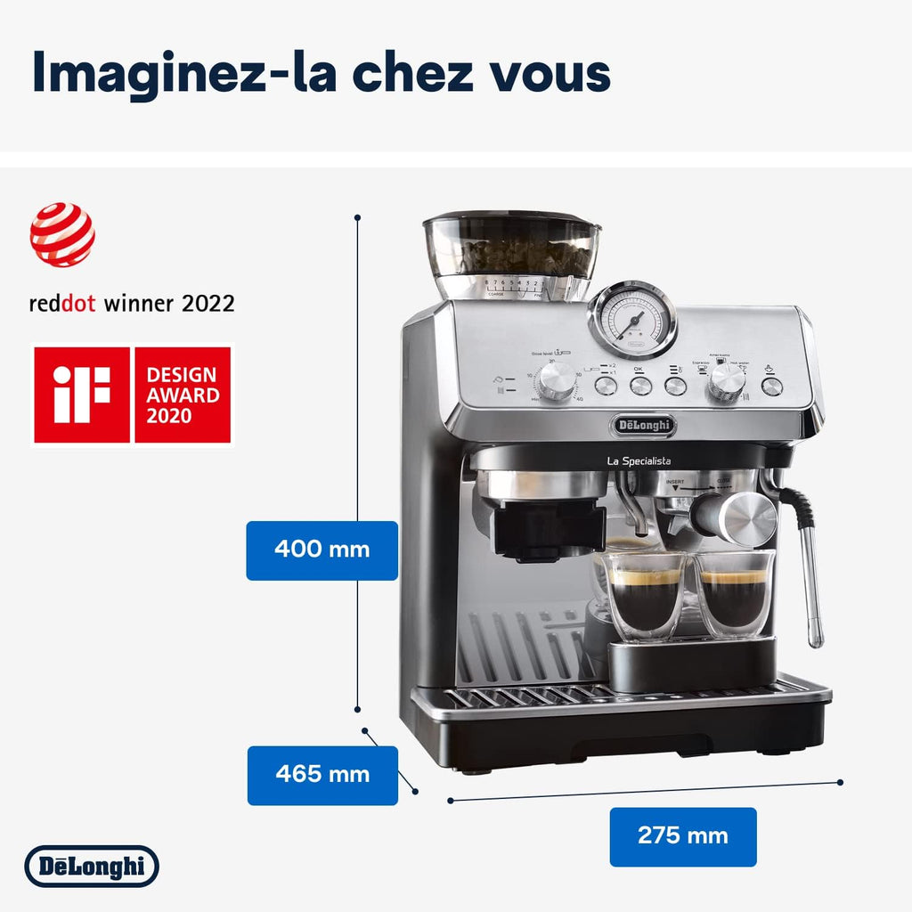 De'Longhi La Specialista Arte EC9155.MB, manuel espressomaskine, integreret kværn med 8 formalingsgrader, aktiv temperaturkontrol, MyLatte Art-dampdyse, metal/sort