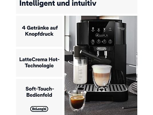 DE'LONGHI Magnifica Start Milk ECAM220.60.B - 4 kaffeopskrifter, cremet mælkeskum, direkte valgknapper, nem betjening, fuldautomatisk kaffemaskine sort