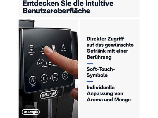 DE'LONGHI Magnifica Start Milk ECAM220.60.B - 4 kaffeopskrifter, cremet mælkeskum, direkte valgknapper, nem betjening, fuldautomatisk kaffemaskine sort